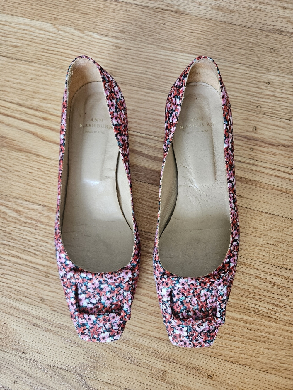Ann Mashburn Pink Multi Floral Square-Toe Flats Size 38/8 - Picture 3 of 9